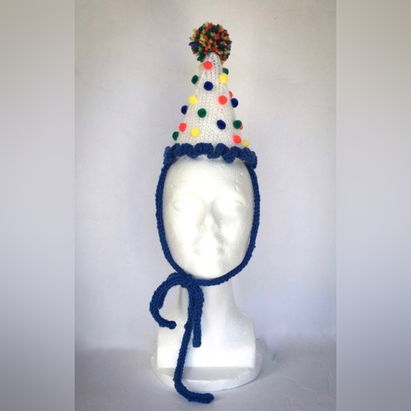 NWT Hand Knit Party Hat in Primary Colors with Neck Tie size Fits Most - Picture 9 of 10
